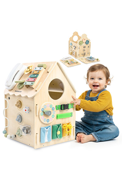 mamabrum Căsuță Montessori 6 în 1 din lemn Busy Board