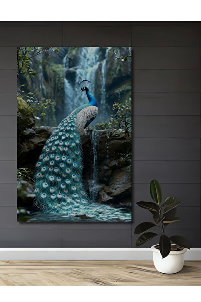 Teona Ahşap Görkemli Tavus Kuşu Sulu Boya Görünümlü Dekoratif Ahşap Tablo Ev,...