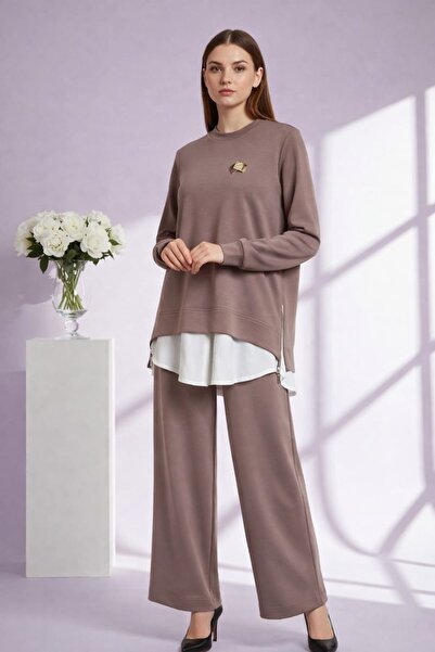 Nurcan Çetin 26471 Σετ παντελονιού τουνίκ με φερμουάρ στα πλαϊνά και λεπτομέρ...