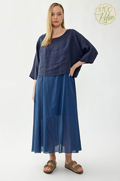 Vitrin 100% Linen Short Sleeve Long Dress