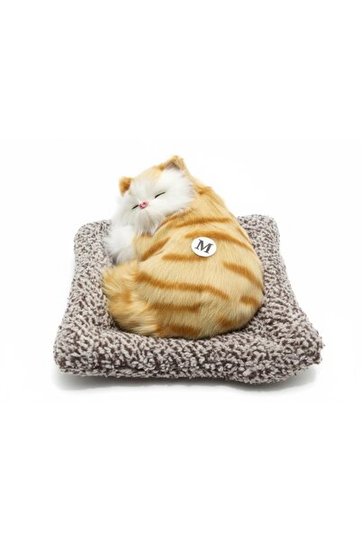 ARLİZER Minder Üstünde Sesli Peluş Uyuyan Kedi Figürü