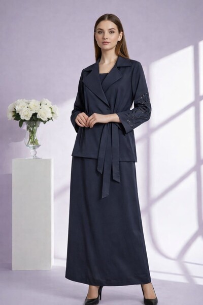 Nurcan Çetin 26428 Suit with Skirt and Laser-Embroidered Sleeves