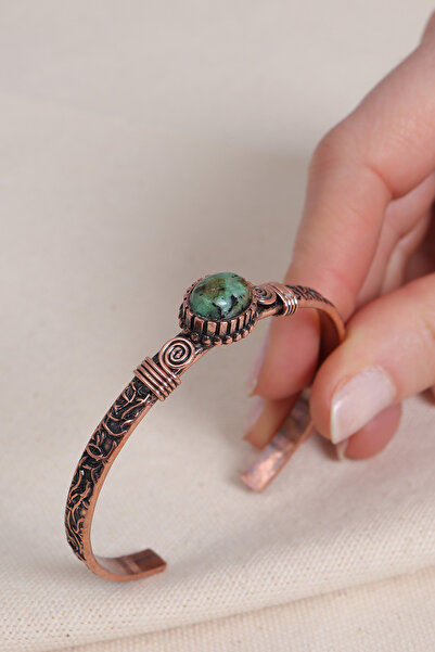 Süspüs Accessories Green Oval Stone Copper Bracelet