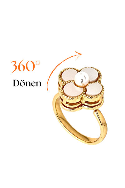 Siya Silver Çelik Dönen Ayarlanabilir Zirkon Taşlı Çiçek Stres Yüzüğü