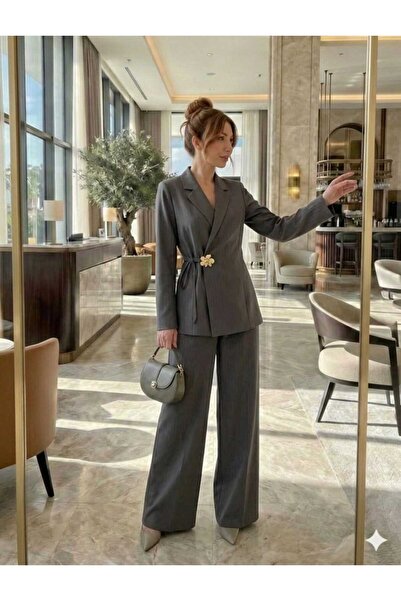 newmisal Women's Comfortable Fit Dabl Fabric Side-Tie Jacket and Pants Set