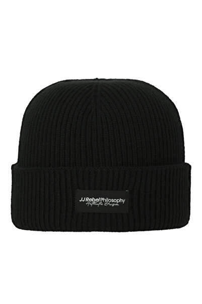 Rebel Black Ribbed Knit Beanie