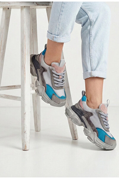 Dasha Pantofi dama NUR gri cu detalii colorate din piele