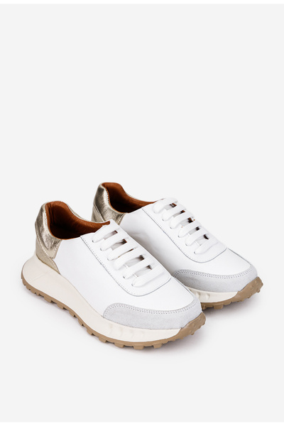 Dasha Pantofi dama albi cu auriu si gri din piele naturala