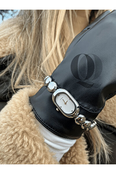 QUARTZ Baignoire Beyaz Kadran Nikel Kordon Çelik Kasa Kol Saati