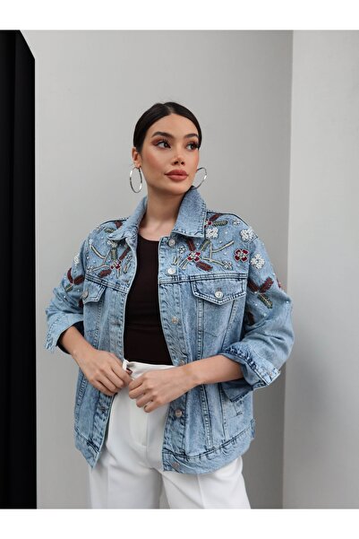 ESRAHELVACI سترة الدنيم المطرزة