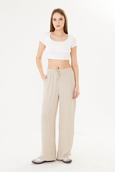 PIQUE Women's Pants Viscose Fabric Trousers with Elastic Waist