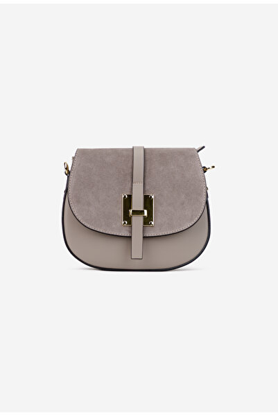 Dasha Poseta dama taupe din piele cu clapeta din piele intoarsa