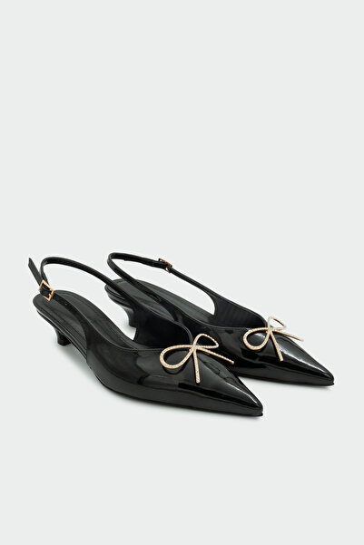 LAMİNTA Tua detaliu cu fundă Piele neagră pentru femei pantofi cu toc