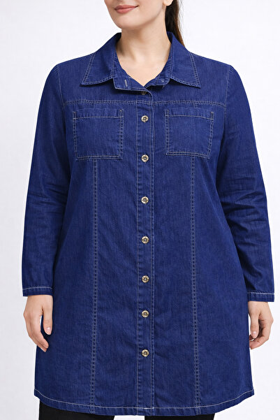 bezeXL Plus Size Tencel Denim Shirt Tunic Navy Blue