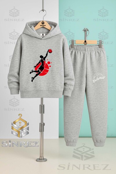SİNREZ Children's Unisex Basketballer Syh Red Hooded Tracksuit Set
