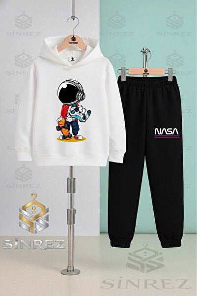 SİNREZ Children's Unisex Astronaut Handing a Game Console Hooded Tracksuit Set