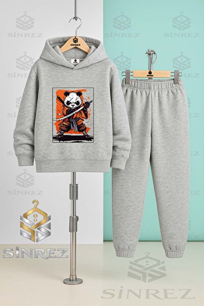 SİNREZ Set de trening cu glugă pentru copii, unisex, PANDA NINJA KILICLI NOTA