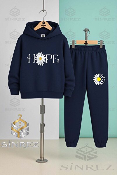 SİNREZ Set de trening cu glugă pentru copii, unisex, PAPATYA HOPE GRAPHIC