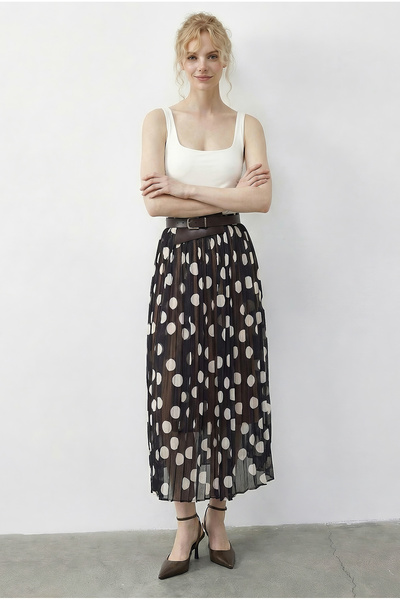 Bianco Lucci Women's Polka Dot Li Elastic Waist Lined Belt Li Long Tulle Skir...