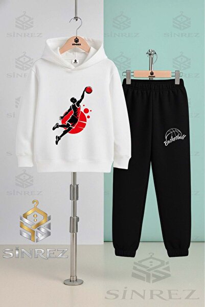 SİNREZ Set de trening cu glugă pentru copii, unisex, BASKETBALLER SYH RED