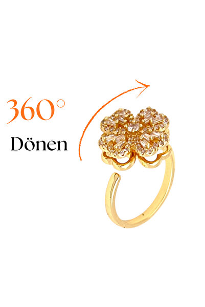 Siya Silver Steel Rotating Adjustable Zircon Stone Clover Stress Ring