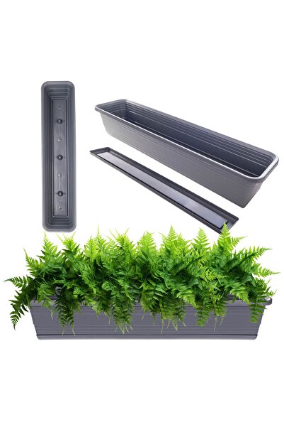 KADAX Ghiveci de balcon cutie pentru flori 80 cm + farfurie antracit