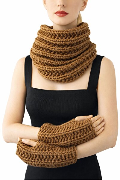 Uretti - Emine 9106 7321 Hand Knitted Women's Neck Warmer and Fingerless Glov...
