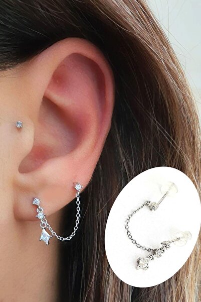 OSESHOP Pırlanta Parlaklığında Zirkon Taşlı 925ayar Gümüş Çift Deliğe Takılan...