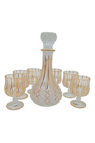 Bohemia 7 pcs Drinkware Sets, 1000 ml Bottle-1 pc, 250 ml Cup-6 pcs, Gold, TR...