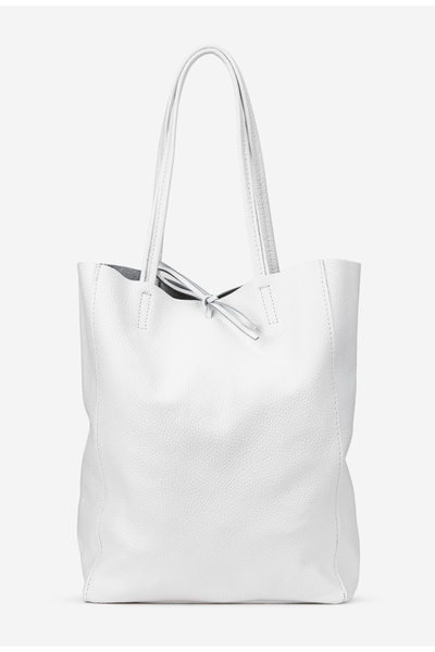 Dasha Women's shopper bag made of white genuine Leather
