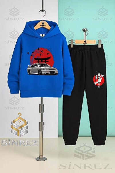 SİNREZ Children's Unisex Car Tokyo Red Circle Onunde Hooded Tracksuit Set