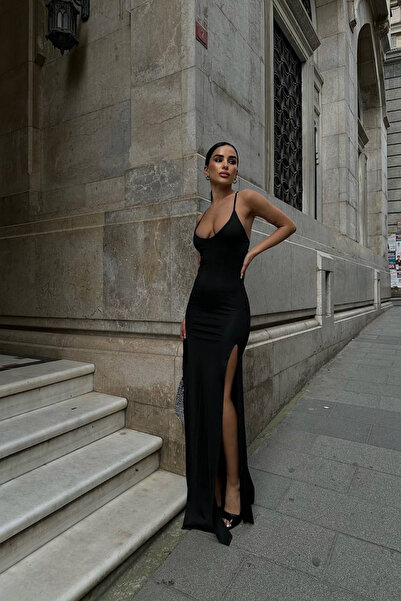 Love Fab Rochie lungă de bază cu bretele subțiri și șliț dublu