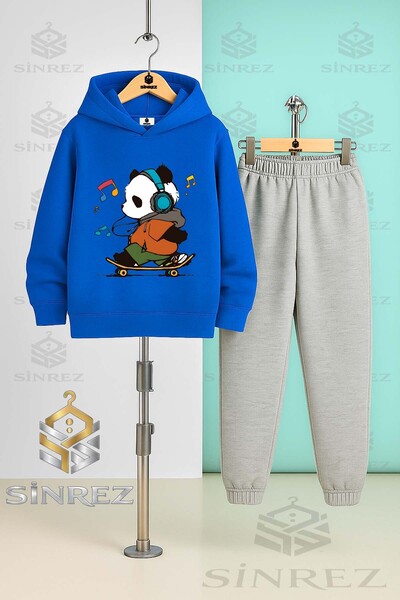 SİNREZ Set de trening cu glugă pentru copii, unisex, PANDA SKATEBOARD, cu not...