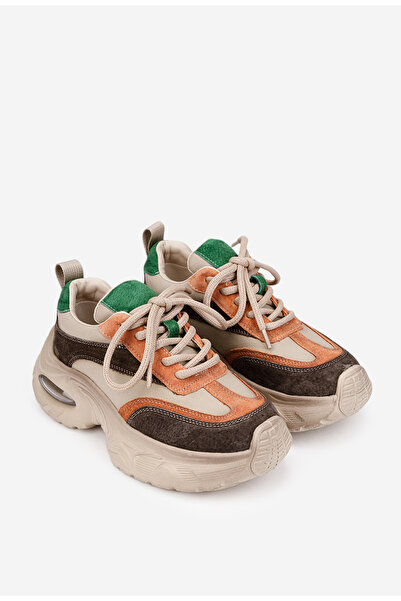 Dasha Pantofi dama NUR bej cu detalii colorate din piele intoarsa