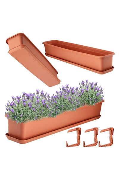 KADAX Ghiveci de balcon 80 cm cu suport și mânere dreptunghiular, teracotă