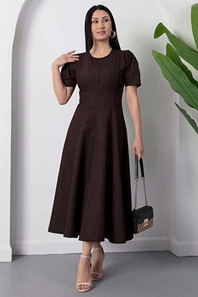 PULLIMM Τζιν φόρεμα με λαιμόκοψη ποδηλάτου Τεμάχιο Με πιέτες 2026-4552