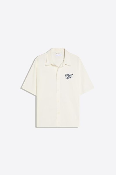 Bershka İşlemeli kısa kollu boxy fit gömlek