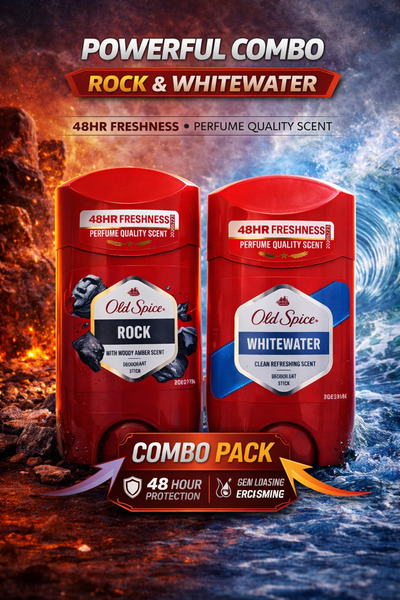 Old Spice مزيل عرق روك آند وايت ووتر ستيك، انتعاش يدوم 48 ساعة، 2 × 50 مل