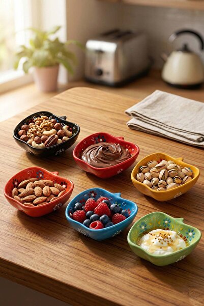 EvaniLife 6'lı Seramik Sunumluk Çerez Tabağı - Kahvaltılık Reçellik Sosluk He...