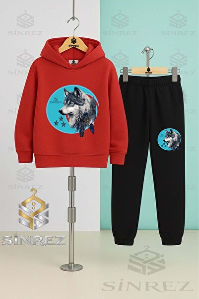 SİNREZ Set de trening cu glugă pentru copii, unisex, KURT GREY TURQUOISE TVL