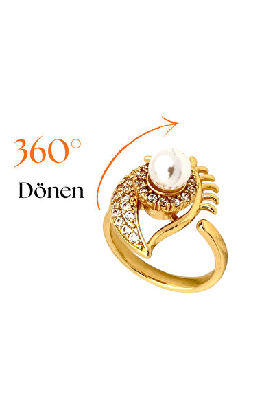 Siya Silver Steel Rotating Adjustable Zircon Stone Eye Detailed Stress Ring