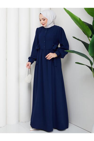 MY QILAM Women's Turkish Clothing Lace-Up Pompom Detail Turkish Dress