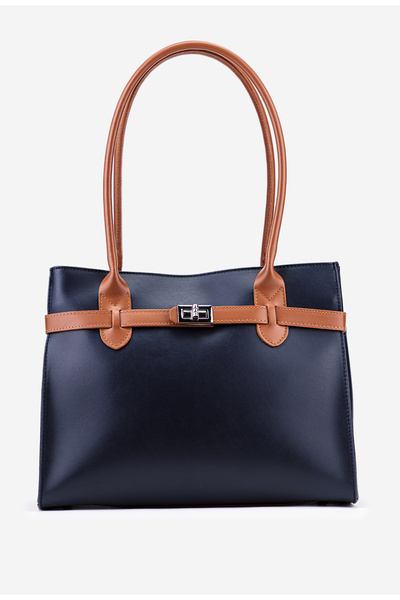 Dasha Navy blue and brown Leather women's office bag