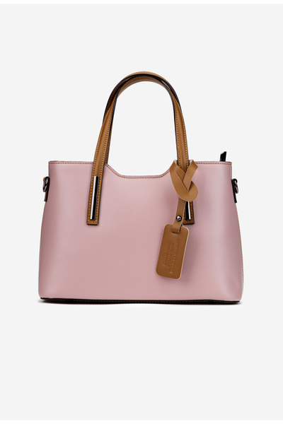 Dasha Women's bag made of lilac pink natural Leather with brown details