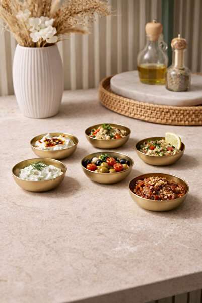 Anadolu Saray 6 قطع من أطباق تقديم المقبلات الذهبية لوجبة الإفطار، أطباق تقدي...