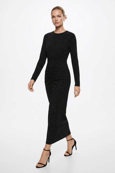 Rays Μαύρο Φόρεμα με Με σούρες Πέτρες στο Μπροστινό Μέρος 252787