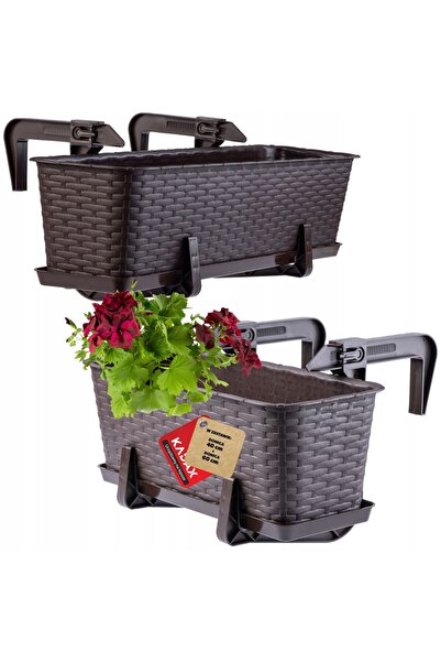 KADAX Balcony Box 40+60cm Flowerpot Flower Pot Stand Handles 2pcs, Brown