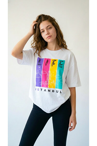 HOXİE Women's Oversized T-Shirt Istanbul Printed