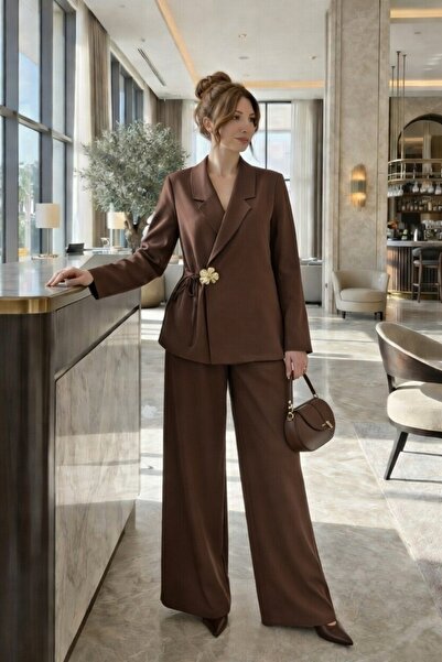 newmisal Women's Comfortable Fit Dabl Fabric Side-Tie Jacket and Pants Set