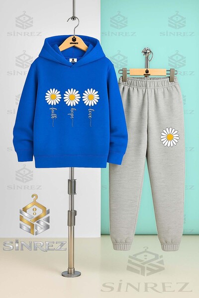 SİNREZ Children's Unisex Papatya 3Lu Yazil Hooded Tracksuit Set